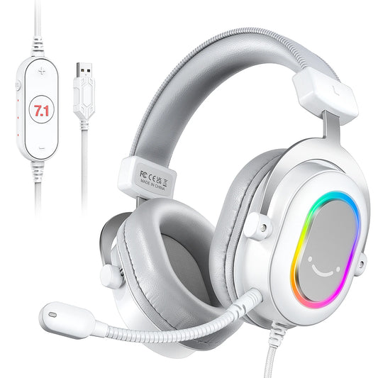 Casque de jeu FIFINE RGB avec son Surround 7.1/3-EQ/MIC, casque sur l'oreille avec contrôle en ligne pour PC PS4 PS5 Ampligame-H6W