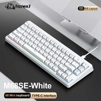 FREEWOLF M68SE Tastatur mit mechanischem Tippgefühl, 68 Tasten, Mini, kabelgebunden, kompakt und leise, für Laptops, Gaming und Bürogebrauch