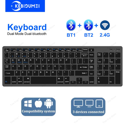 Dual-Mode Wireless Keyboard Bluetooth 5.0 & 2.4G Rechargeable Keyboard, 102 Keys Multi-Device Wireless Keyboard for MacBook, Laptop, Tablet & PC