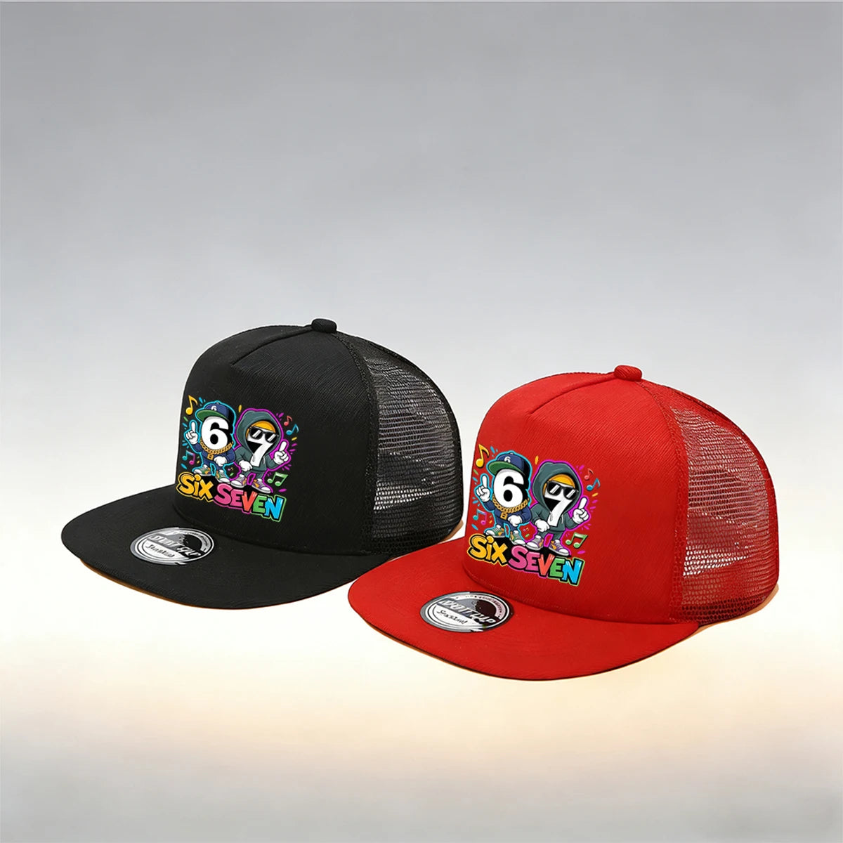 1/2PC Y2KSixSeven flat top truck driver hat, hip-hop cartoon print, breathable mesh, streetwear aesthetic hat