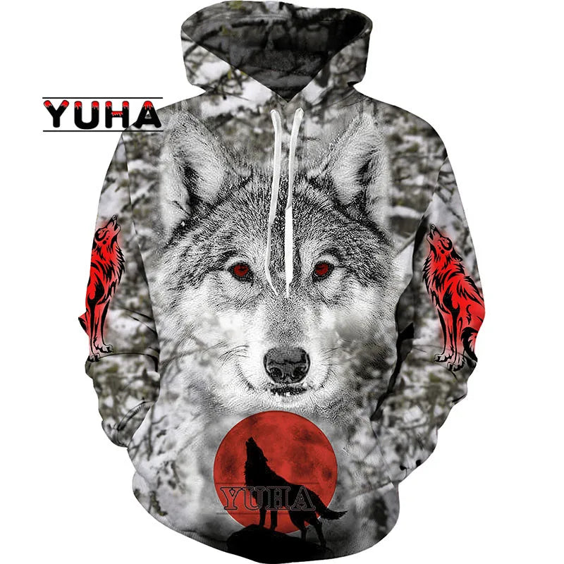 3D-bedruckter Wolf-Hoodie Unisex – cooler Pullover mit Tiergrafik, Sweatshirt für Herren-Streetwear
