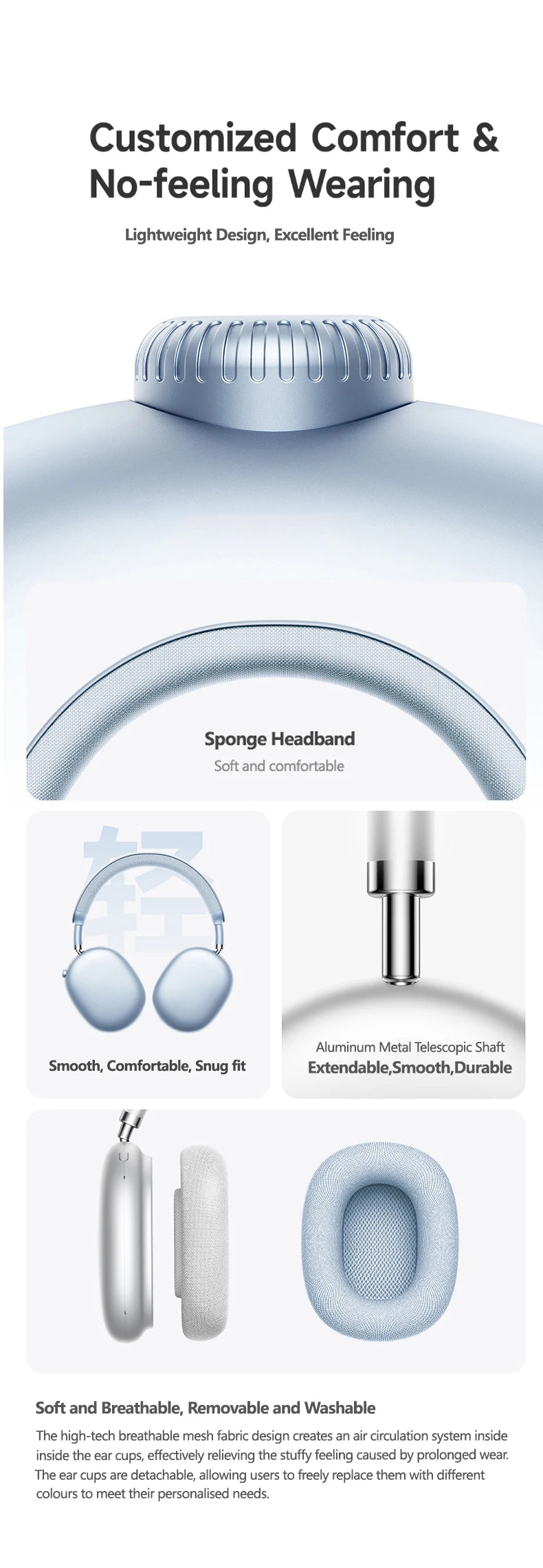 Auscultadores Sem Fios Picun F8MAX ANC com Cancelamento Ativo de Ruído Híbrido de 59dB, Áudio Espacial, Bluetooth 6.0, Over Ear, 180H