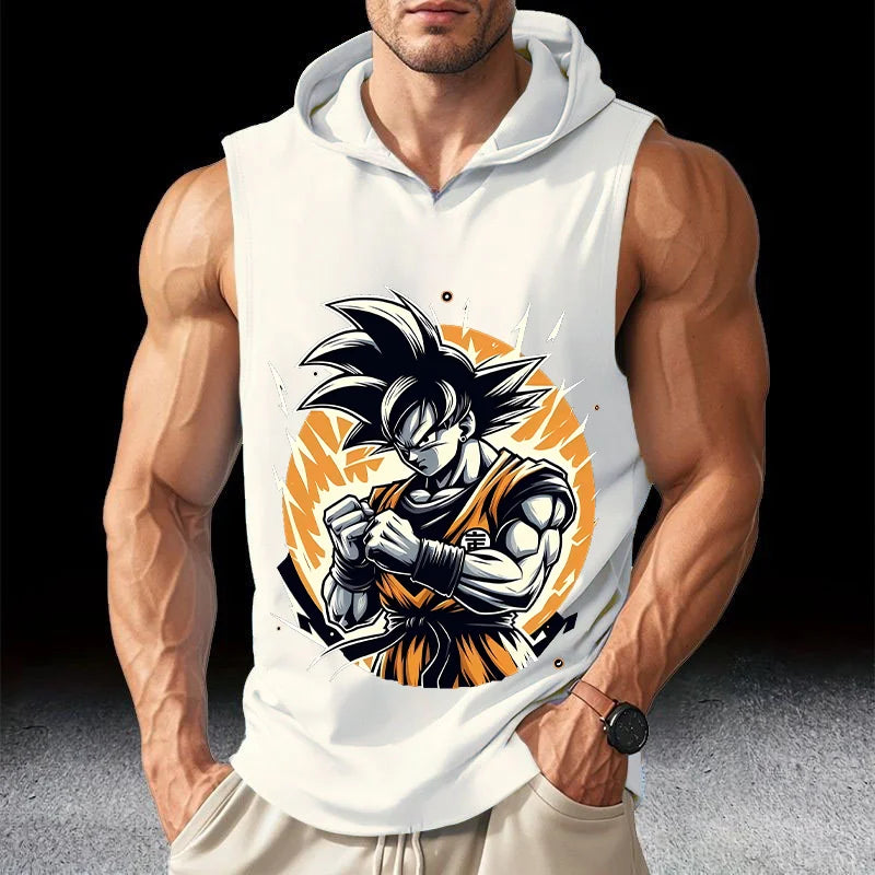 Dragon Ball Streetwear Men Running Tank Tops Sleeveless Sport T-shirt Fitness Training Workout Tee Sportwear Hooded Summer Vest