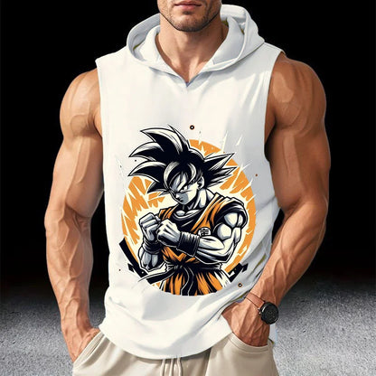 Dragon Ball Streetwear Men Running Tank Tops Sleeveless Sport T-shirt Fitness Training Workout Tee Sportwear Hooded Summer Vest