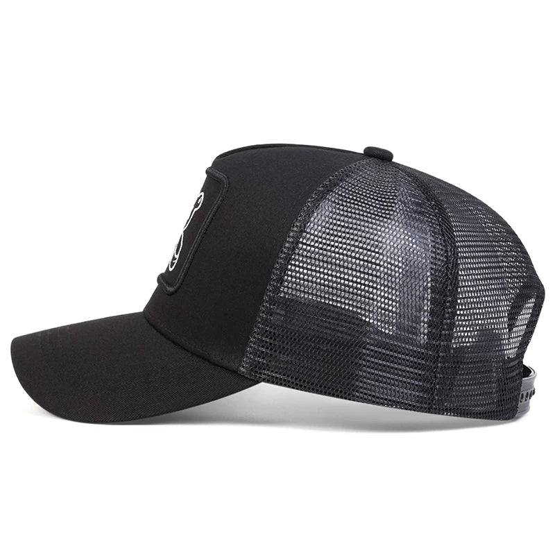 Cute Bear Embroidery Mesh Trucker Hat Unisex Adjustable Baseball Cap Spring Summer Outdoor Casual Sunscreen Hat