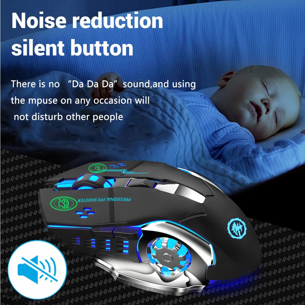 Rato Gaming Mecha Sem Fios Bluetooth 2.4G USB Recarregável Silencioso com Retroiluminação — Rato Ergonómico para Escritório e Acessórios de Jogo