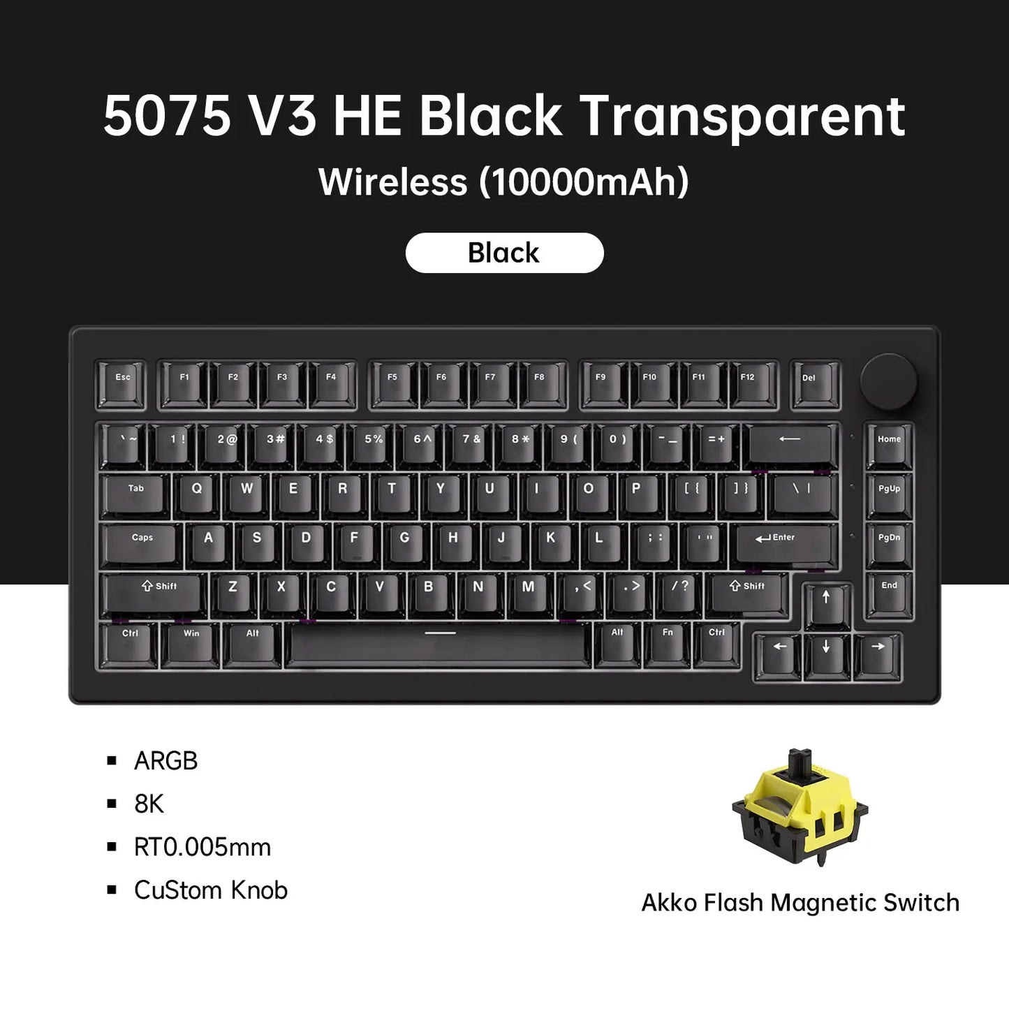 Tastiera magnetica Akko 5075 V3 HE 75% — tastiera gaming meccanica personalizzata, Rapid Trigger 0.005mm, polling rate 8K, ARGB