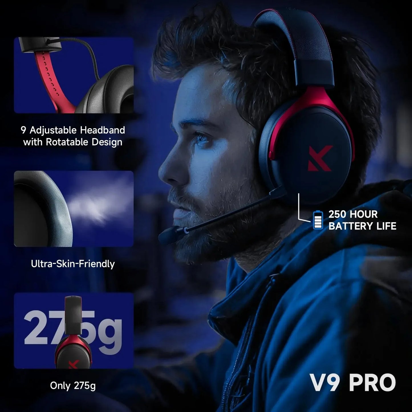 MCHOSE V9 Pro Electronic Sports Headset Three Mode Game USB Wireless 7.1 Channel Surround Sound Portable Headset with Microphone