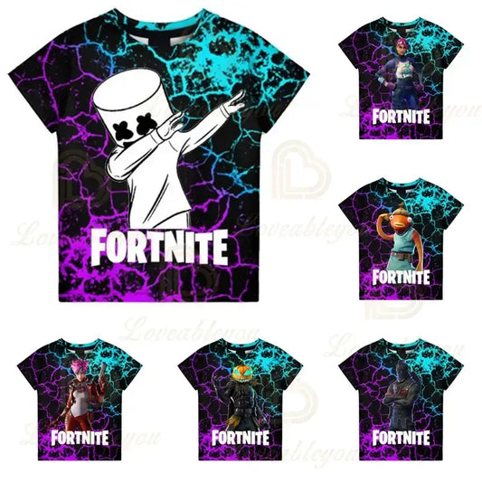 T-shirt Fortnite dla chłopców, topy dziecięce na lato, ubrania dziecięce, zabawna grafika 3D z gry Battle Royale, T-shirt, top dla małych dziewczynek