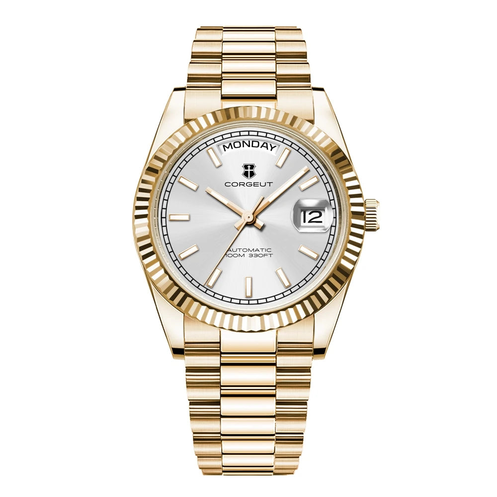 Luxuriöse Corgeut 36MM Herrenuhr ST1644 Automatische mechanische Armbanduhr mit Saphirglas Relogio Masculino 10BAR Day Swim Dress Watch