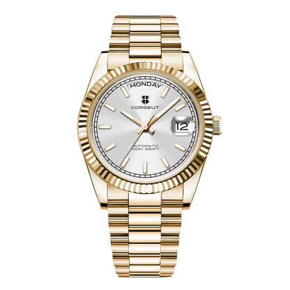 Luxuriöse Corgeut 36MM Herrenuhr ST1644 Automatische mechanische Armbanduhr mit Saphirglas Relogio Masculino 10BAR Day Swim Dress Watch