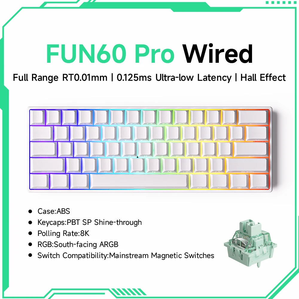 MONSGEEK FUN60 PRO&MAX HE Mechanische Tastatur mit Magnetschaltern, 60% kabellose Gaming-Tastatur, Rapid Trigger, 8K ARGB, Custom-Tastatur