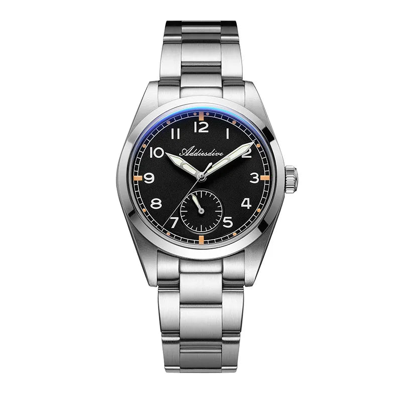 ADDIESDIVE 36mm Herren-Quarzuhr VH60 mit BGW9-Leuchtbeschichtung, Bubble-Mirror-Topfdeckelglas, 10Bar wasserdicht, Edelstahl-Uhr