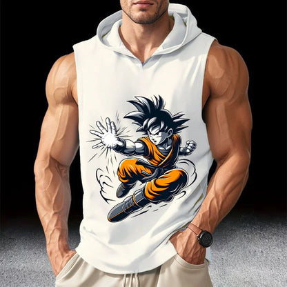 Dragon Ball Streetwear Men Running Tank Tops Sleeveless Sport T-shirt Fitness Training Workout Tee Sportwear Hooded Summer Vest