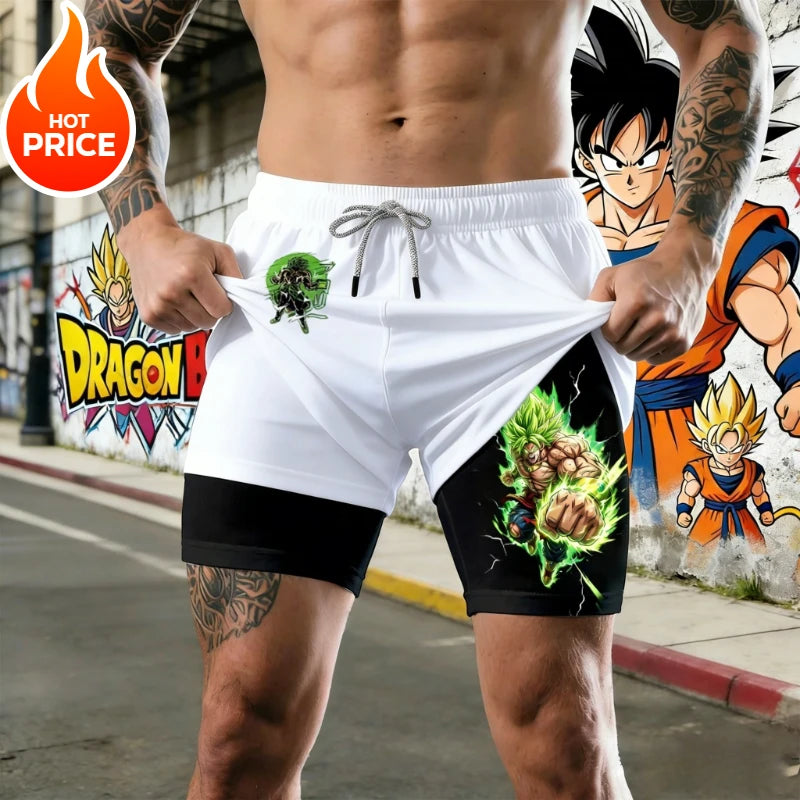 2026 Dragon Ball Summer Broly Men's Bot Fitness Double-Layer Replica Two-Piece Loose-Fit Training Running Shorts Casual Pants