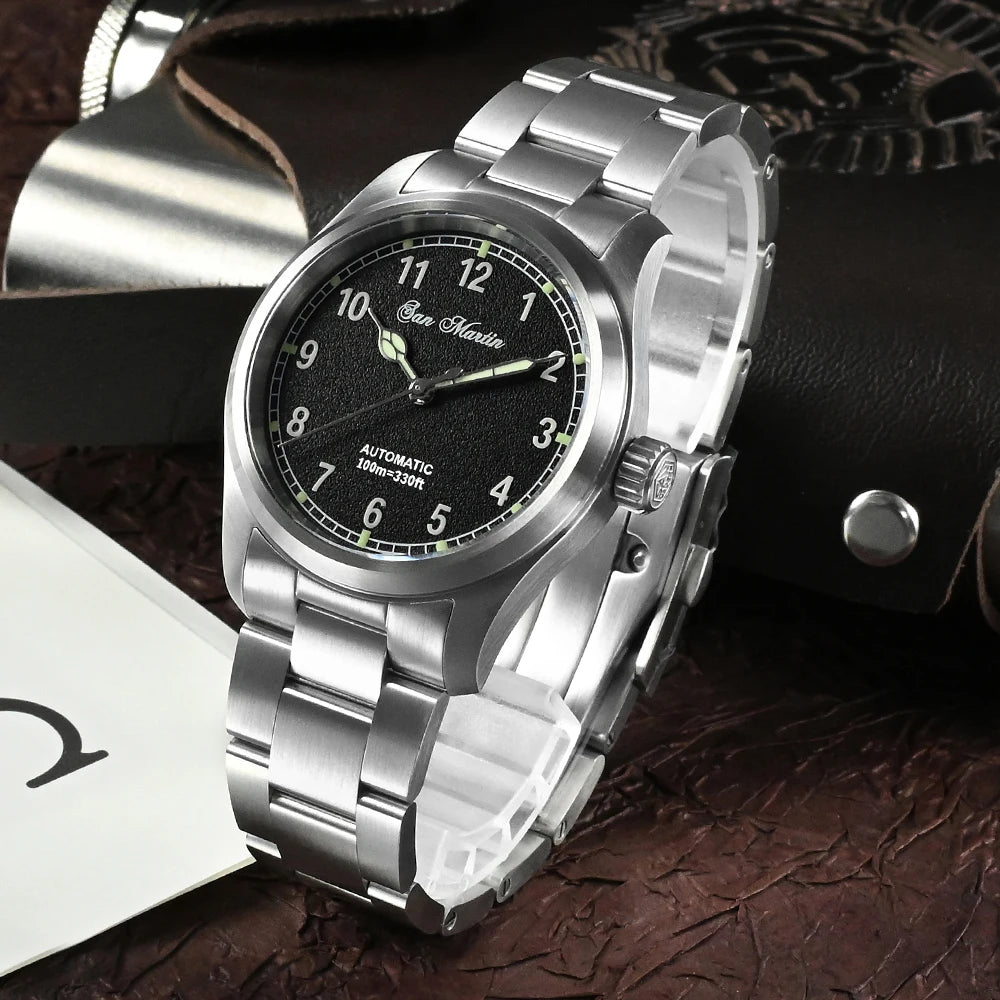 San Martin Simple Men's Watch 37mm Pilot Miyota 8215 Classic Military Explore Automatic Mechanical Watches Waterproof 100m