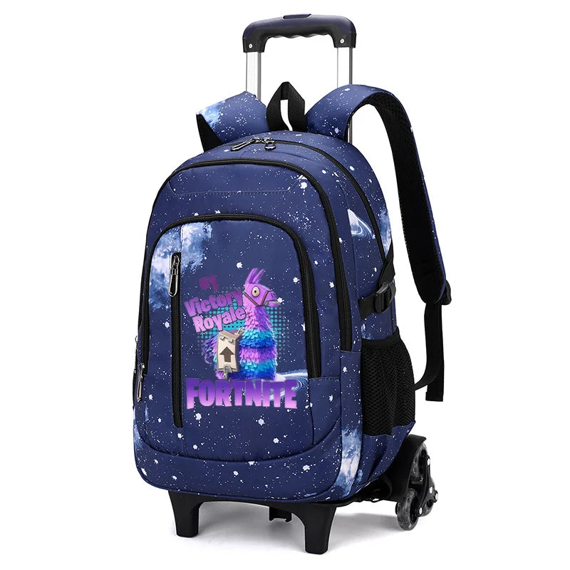 Fortnite 2-in-1 trolleyrugzak met sterrenhemelprint, grote capaciteit, waterdichte laptoptas met trapklimontwerp, schooltas voor studenten