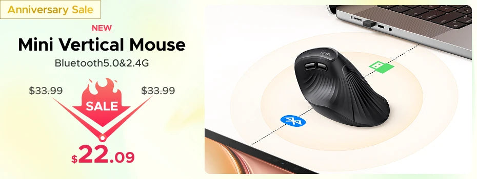 Ratón inalámbrico UGREEN Bluetooth 5.0 ergonómico 4000DPI con 6 botones silenciosos para MacBook, tabletas, portátiles, ordenador PC y conexión 2.4G