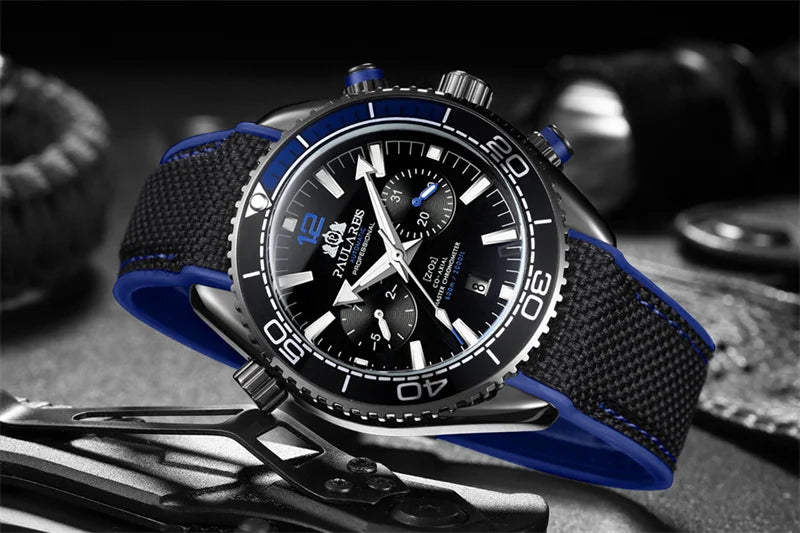 PAULAREIS P Reloj mecánico automático de lujo para hombre, cuerda automática, correa de caucho, resistente al agua, luminoso, con fecha, reloj de moda para hombre