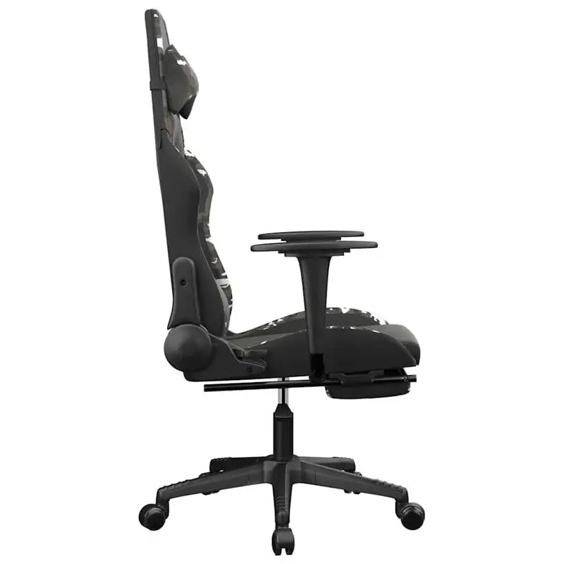 Gaming Chair Massage Footrest Black & Camouflage 67X64X116-127 cm in Imitation Leather, 360° Adjustable Reclining Seat Load Capacity 110 kg