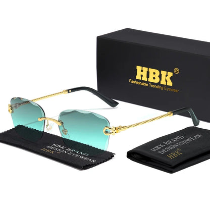 HBK Frameless Metal Sunglasses Men Wave Cutting Sun Glasses for Women Travel Shopping Shades Eyeglass UV400 Summer Style
