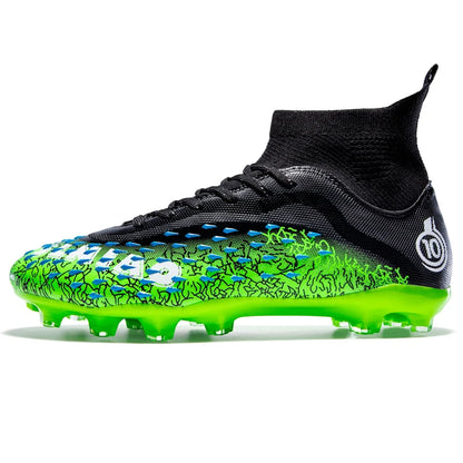 Chaussures de football pour hommes et femmes, chaussures de football à tige haute offrant un bon maintien de la cheville, chaussures d’entraînement légères et antidérapantes pour terrains intérieurs et extérieurs.