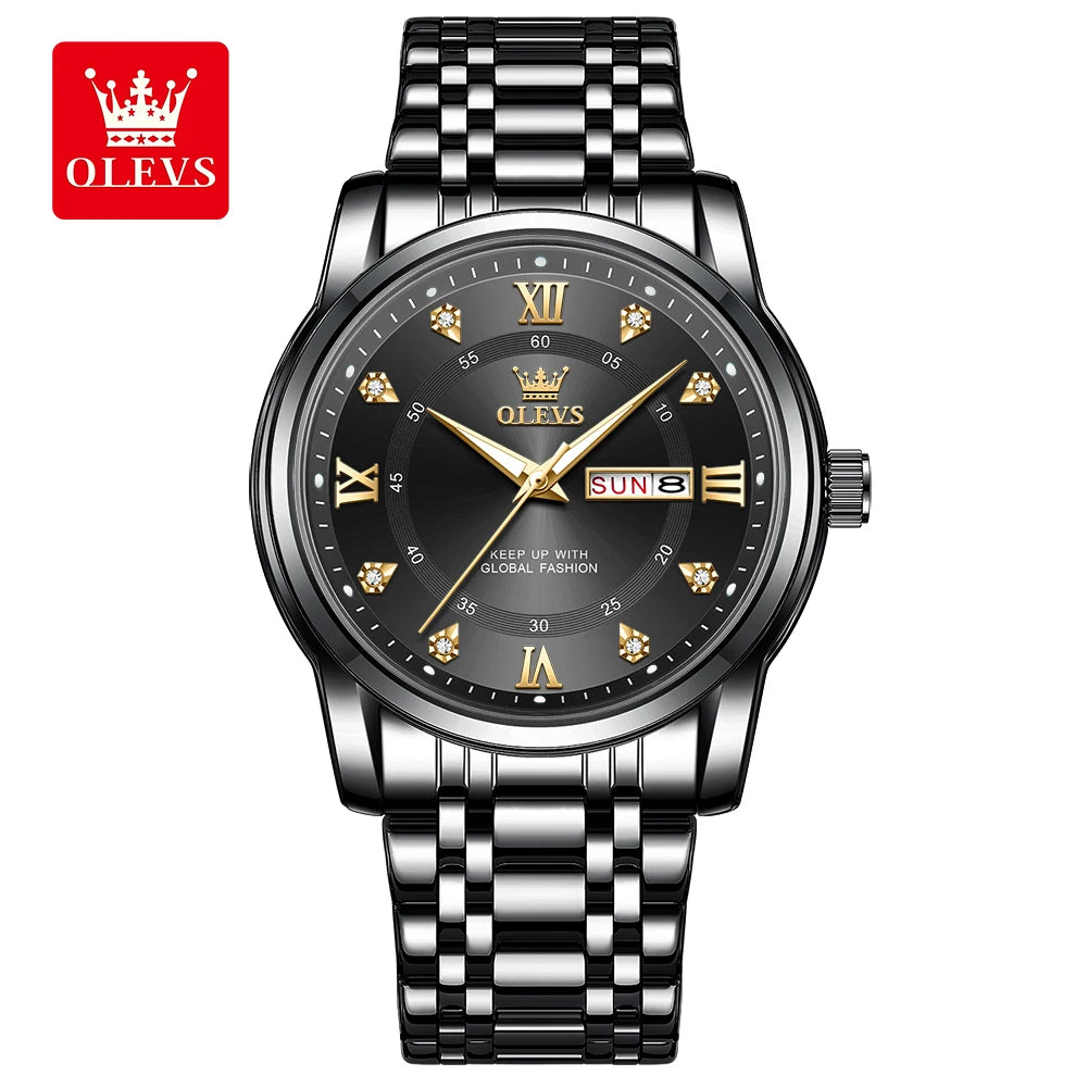OLEVS 5513 quartzhorloge voor heren – Stalen band, waterdicht, verlichte display, kalender en weekdag – Elegant en luxueus horloge, origineel model voor heren