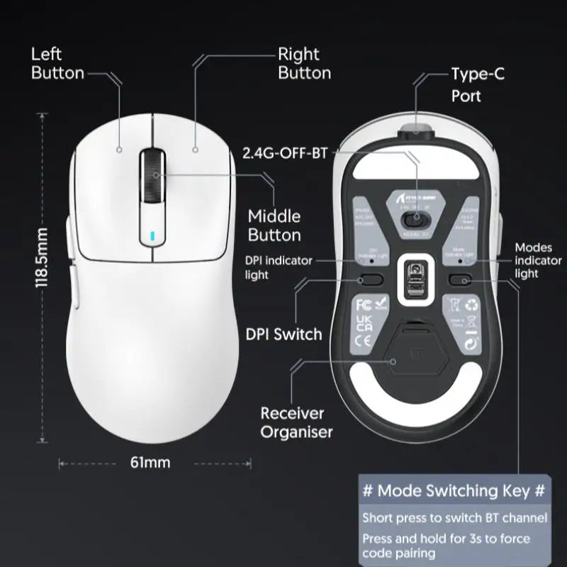 ATTACK SHARK X3 Three-mode Mouse 1K Hz, X3Pro Bluetooth Wireless Mouse 4K Hz Lightweight, PAW3395, 650IPS Mobile Speed