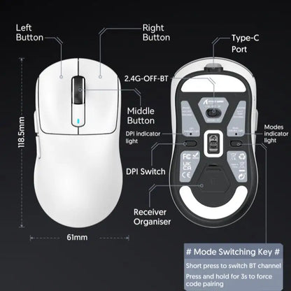 ATTACK SHARK X3 Three-mode Mouse 1K Hz, X3Pro Bluetooth Wireless Mouse 4K Hz Lightweight, PAW3395, 650IPS Mobile Speed