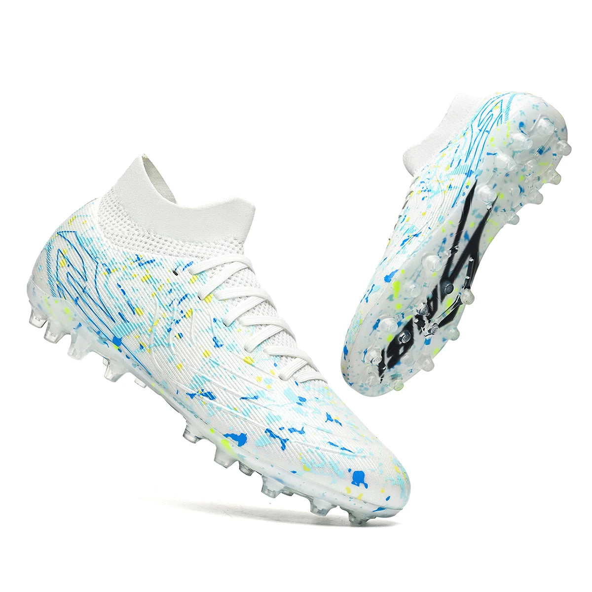 Chaussures de football pour hommes, crampons pour terrain en gazon, protection renforcée de la cheville, semelle intérieure absorbant les chocs, pour terrains en gazon naturel dur et légèrement artificiel.