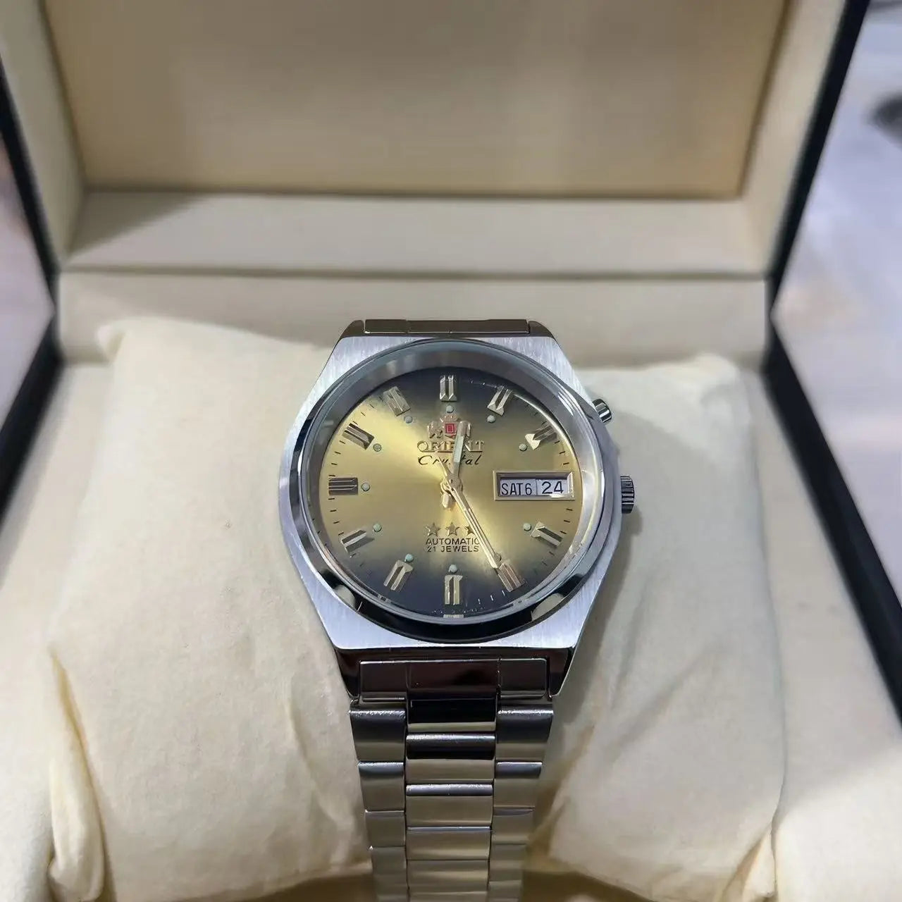 Unisex Orient Mechanical Watch Steel Strap Folding Clasp Full Function World Time Watch Series 35MM