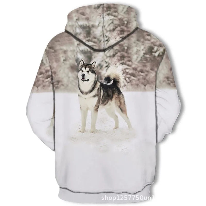 Neuer modischer Hoodie mit 3D-Tierprint für Herren und Damen, personalisiertes Design, Sweatshirt mit Schnee- und Doppelwolf-Motiv, Harajuku Oversized Hoodie