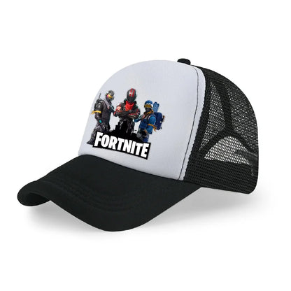 Gorra de béisbol Fortnite con estampado de juego estilo cartoon para niños, gorra de malla transpirable de verano, visera ajustable, regalo de cumpleaños para niños
