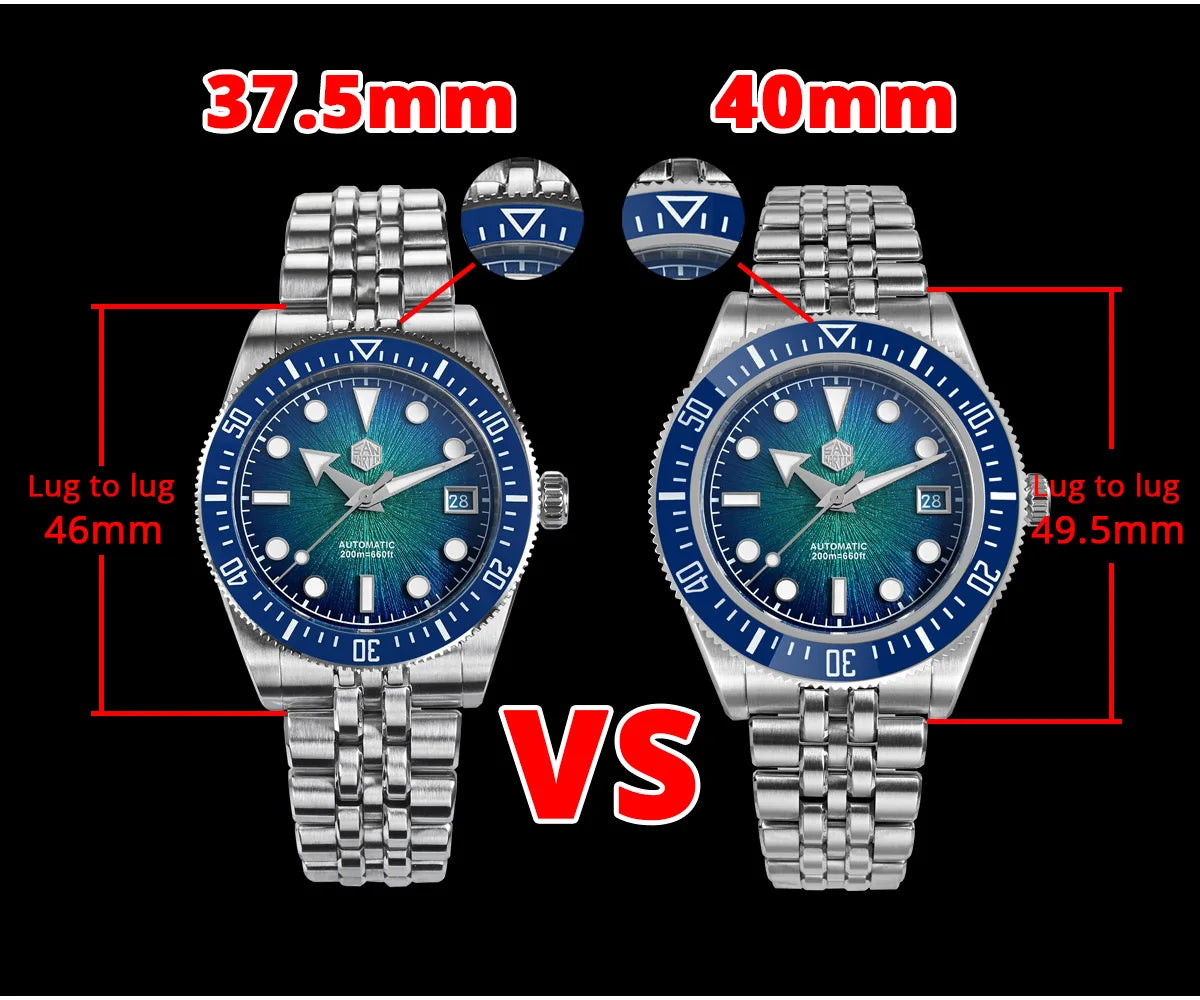 Relógio de mergulho de luxo para homem San Martin 40mm Miyota 9015, mostrador em esmalte sunburst, relógio de pulso mecânico automático, resistente à água 200m, SN0148