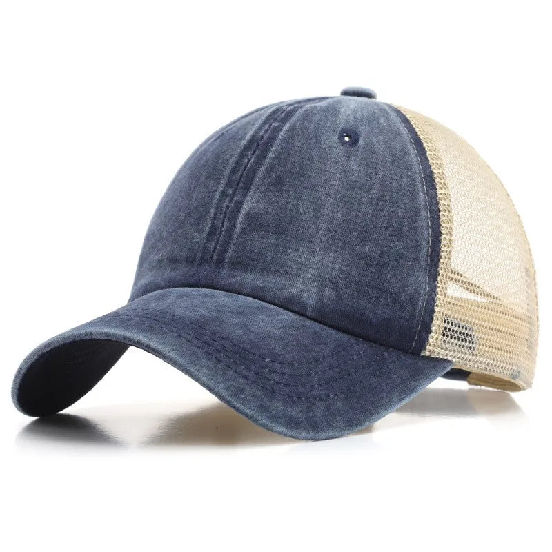Custom Logo Blank Baseball Cap For Men Summer Breathable Mesh Hat Women Vintage Washed Distressed Trucker Sun Hats