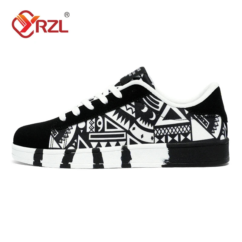 YRZL Sapatilhas de corrida desportivas para homem em lona, estilo geométrico, com atacadores, sapatilhas de casal com estampado graffiti moderno, sapatos de skate para homem