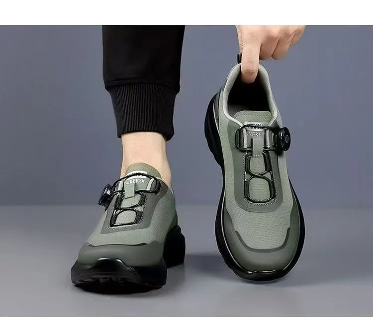 Chaussures de course décontractées noires pour hommes, bouton rotatif, antidérapantes, semelle épaisse, baskets d'extérieur