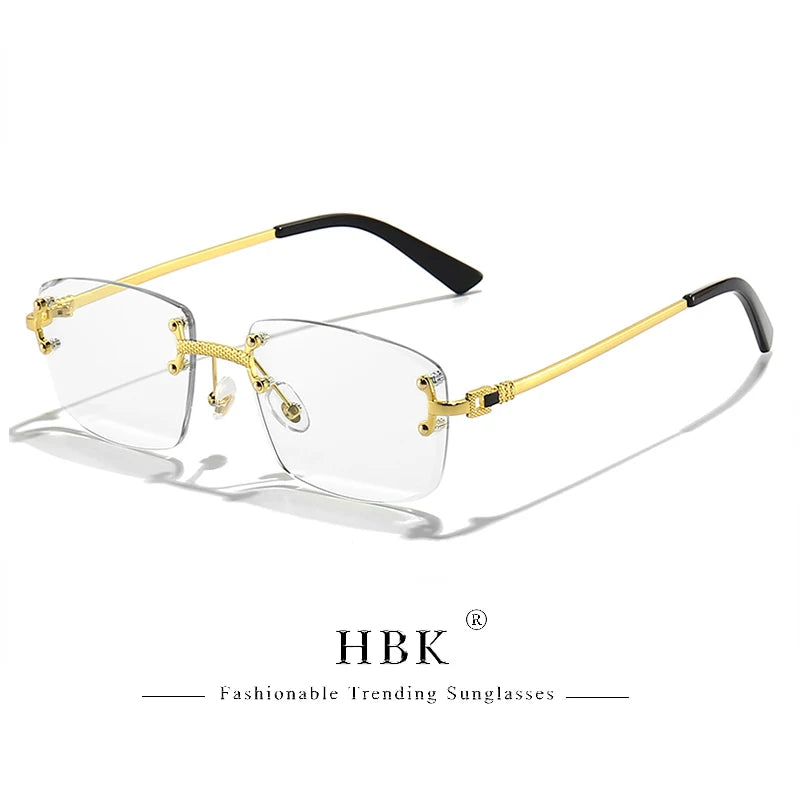 HBK Square Rimless Sunglasses Women TOP Quality Retro Metal Sun Glasses Men Luxury Party Business Gradient Shades 2024