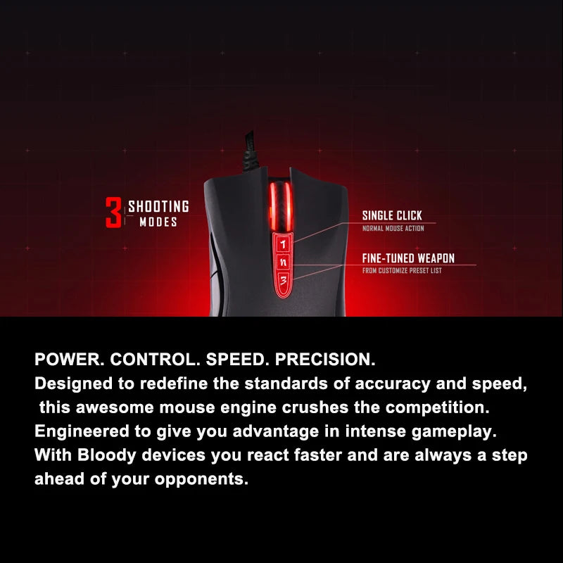 A4TECH Bloody A91 Gaming Mouse 4000 DPI Wired RGB Gaming Mouse, 8 Programmable Buttons, 1000Hz Polling Rate, Drag Click Gaming Mouse