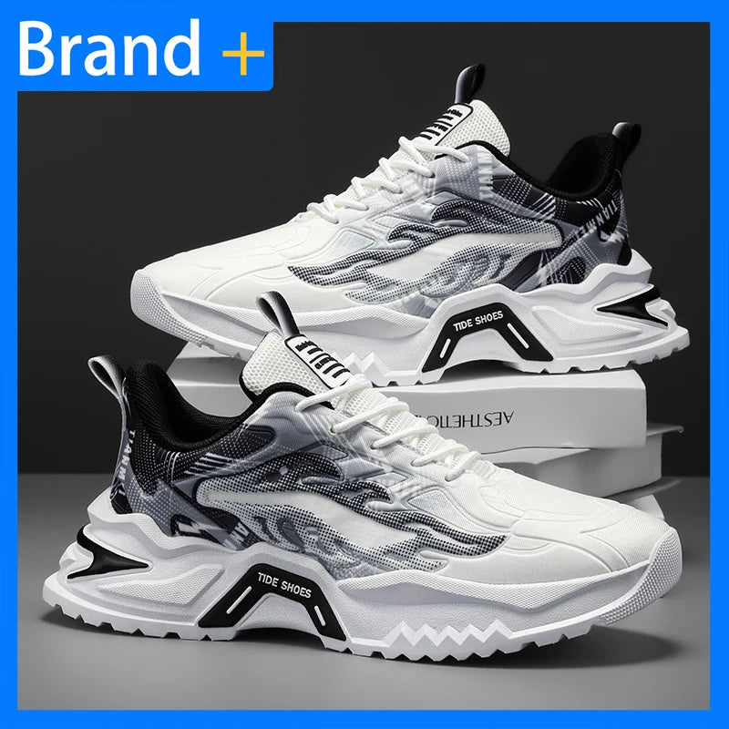Men's Sports Shoes Fashion Lace-Up Versatile Non-Slip Thick Soled Teenagers Daily Wear Comfortable Casual Running Shoes for Men