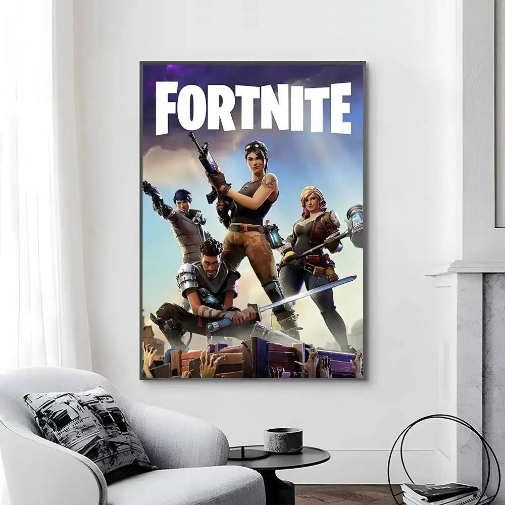 Posters Game-F-F-Fortnites autocolantes e impermeáveis, ideais para decoração de sala de estar, quarto ou bar