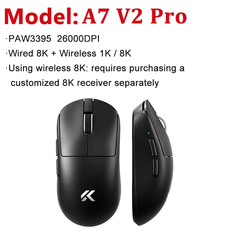 Mouse da gaming wireless leggero MCHOSE A7 V2 Ultra / Pro, Dual 8000Hz, PAW3950 TI, 42000DPI, per PC e gamer e-sport
