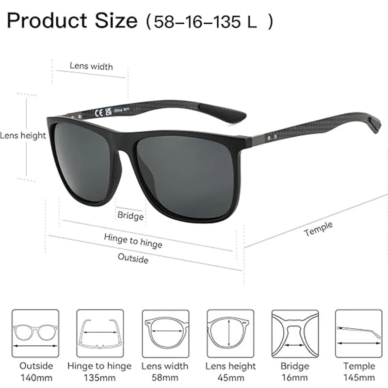 ZENOTTIC New Square Polarized Sunglasses for Men Ultralight Carbon Fiber Sun Glasses Driving Fishing Golf Sport UV400 Protection