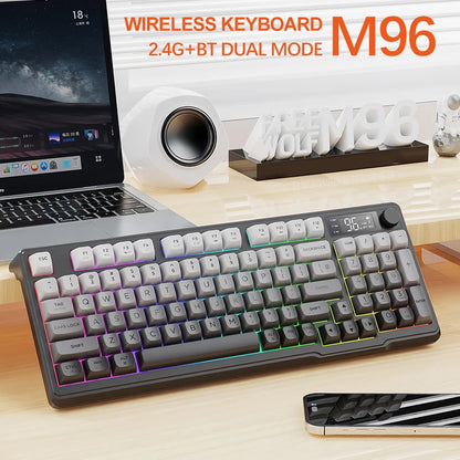 M96 Bluetooth-Tastatur Kabellose FREEWOLF Bildschirm-Gaming-Tastatur, elektronischer Bildschirm, Multi-Device-Verbindung, ergonomisches Gaming