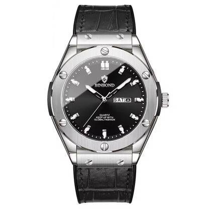 Relógio para homem, estilo casual, bracelete em pele, modelo automático ou de quartzo, acessório de luxo, ideia ideal para presente, relógio de pulso na moda.