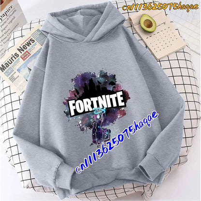 Hoodies infantis Fortnite com estampado do jogo, fato confortável de desenho animado, tops largos de manga comprida, roupa de outono/inverno