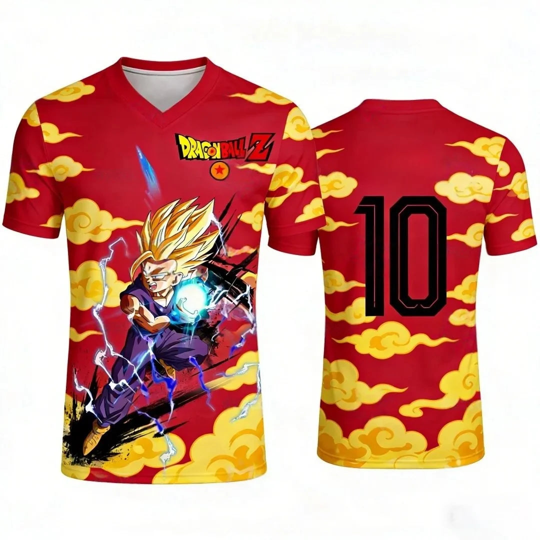 2026 Dragon Ball Pattern Football Shirt Messi No.10 Jersey Autumn Sports Quick Drying Men's T-shirt Children's Clothing T-shirt
