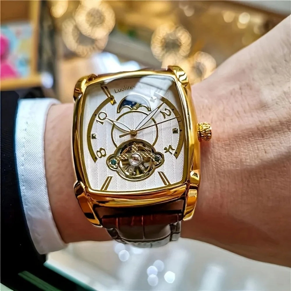 [Luksusur med mekanisk tourbillon] Let luksusur med mekanisk tourbillon til mænd – Fuldautomatisk model i topklasse, trendy »skelet«-design, ideelt til et professionelt outfit o