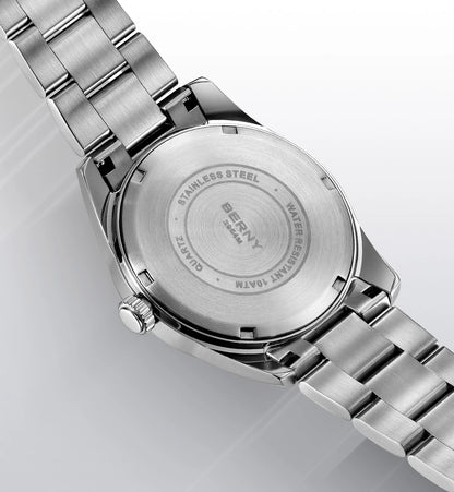 BERNY Herrenuhr – Quarzuhr, Saphirglas, leuchtende Zeiger, wasserdicht bis 10 ATM, komplett aus Edelstahl – Eleganter und lässiger Stil, ideal für den Alltag oder berufliche Anlässe
