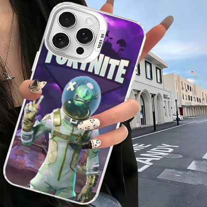 Capa de telemóvel F-Fortnites para iPhone 17 16 15 14 13 12 11 Pro Max Plus, cor prateada